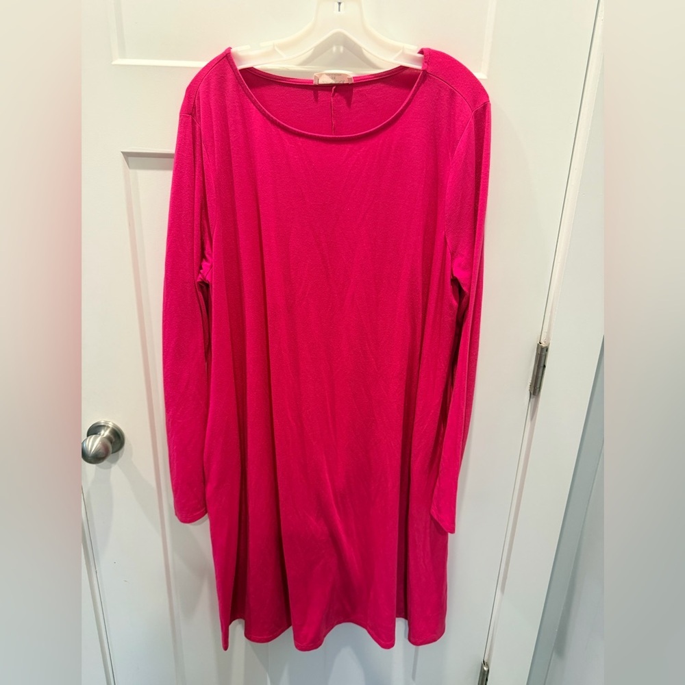 Zenana Dress Womens 3X Pink Long Sleeve Tunic Dress Casual Stretch Plus Size